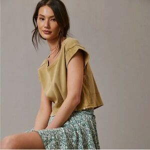 Pilcro Anthropologie Cut-Off Sweatshirt Top Cotton Ribbed Moss Green Extra Small